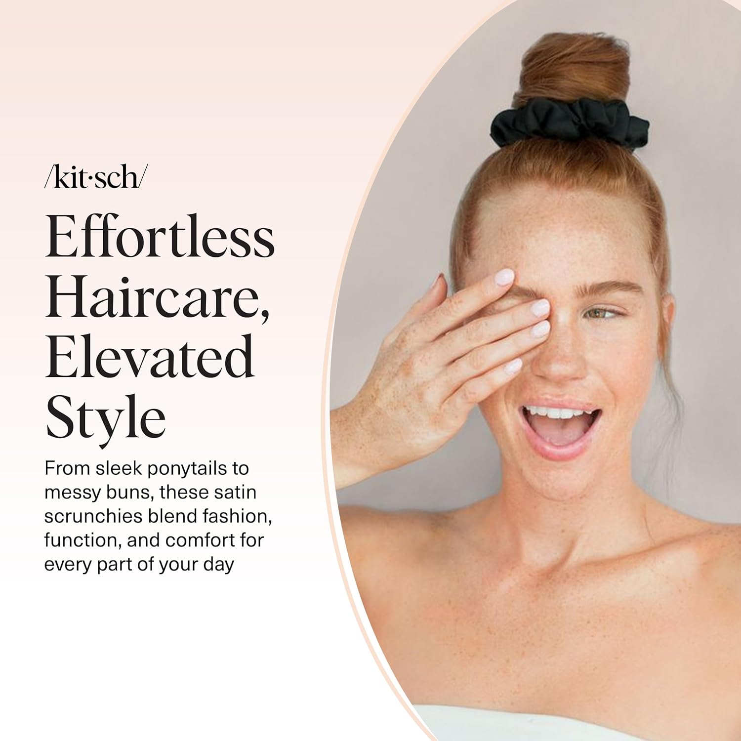 Kitsch - Chouchous en soie, lot de 5 - tailles standard - satin noir, élastiques sans trace, cheveux jour/nuit