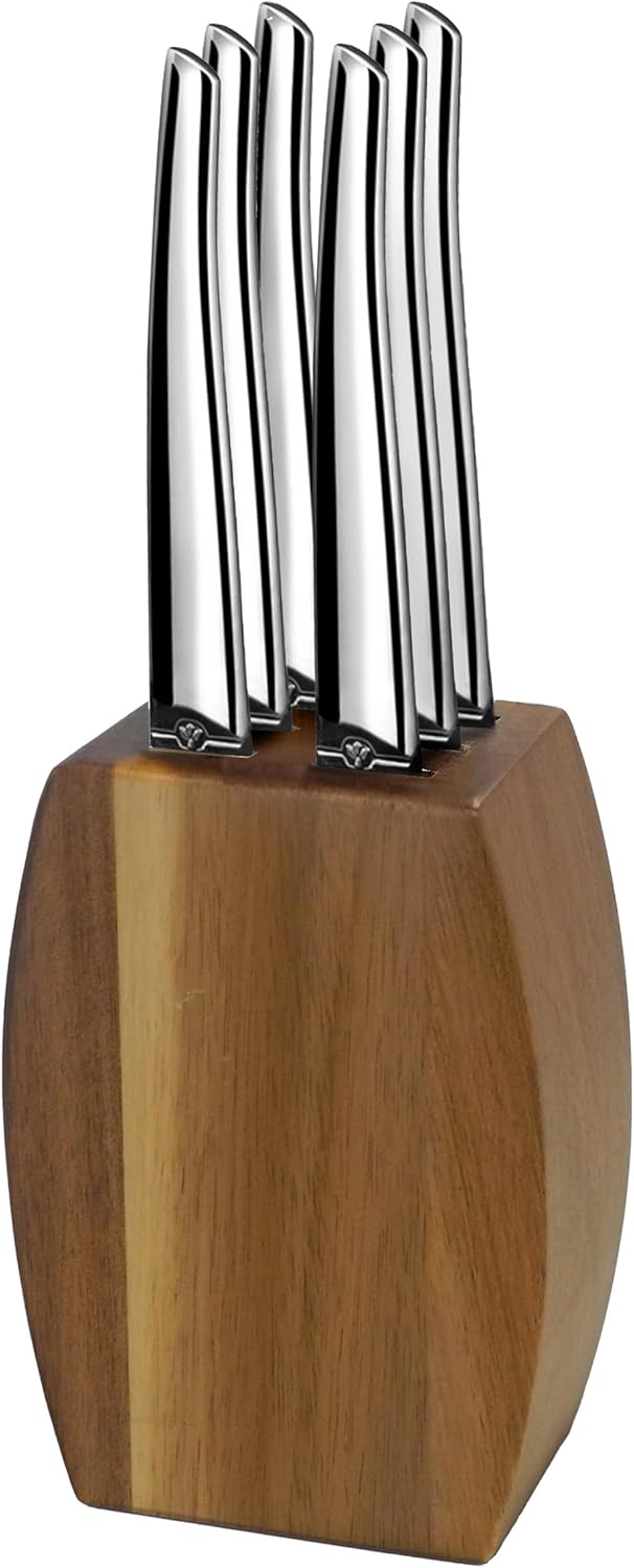 Lou Laguiole - Jet - 9x5x12 cm - Bloc bois acacia, 6 couteaux inox 13C