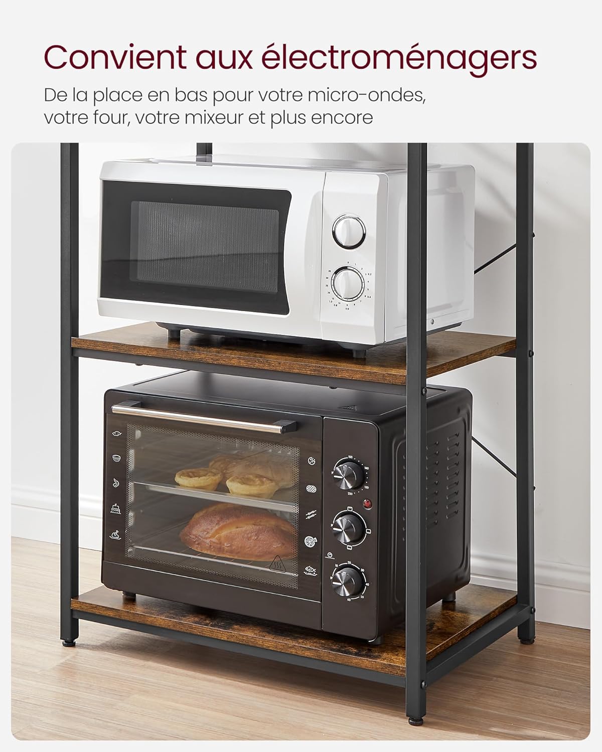 VASAGLE - étagère cuisine, acier, 40x60x167 cm, 6 niveaux, rustique - KKS024B01