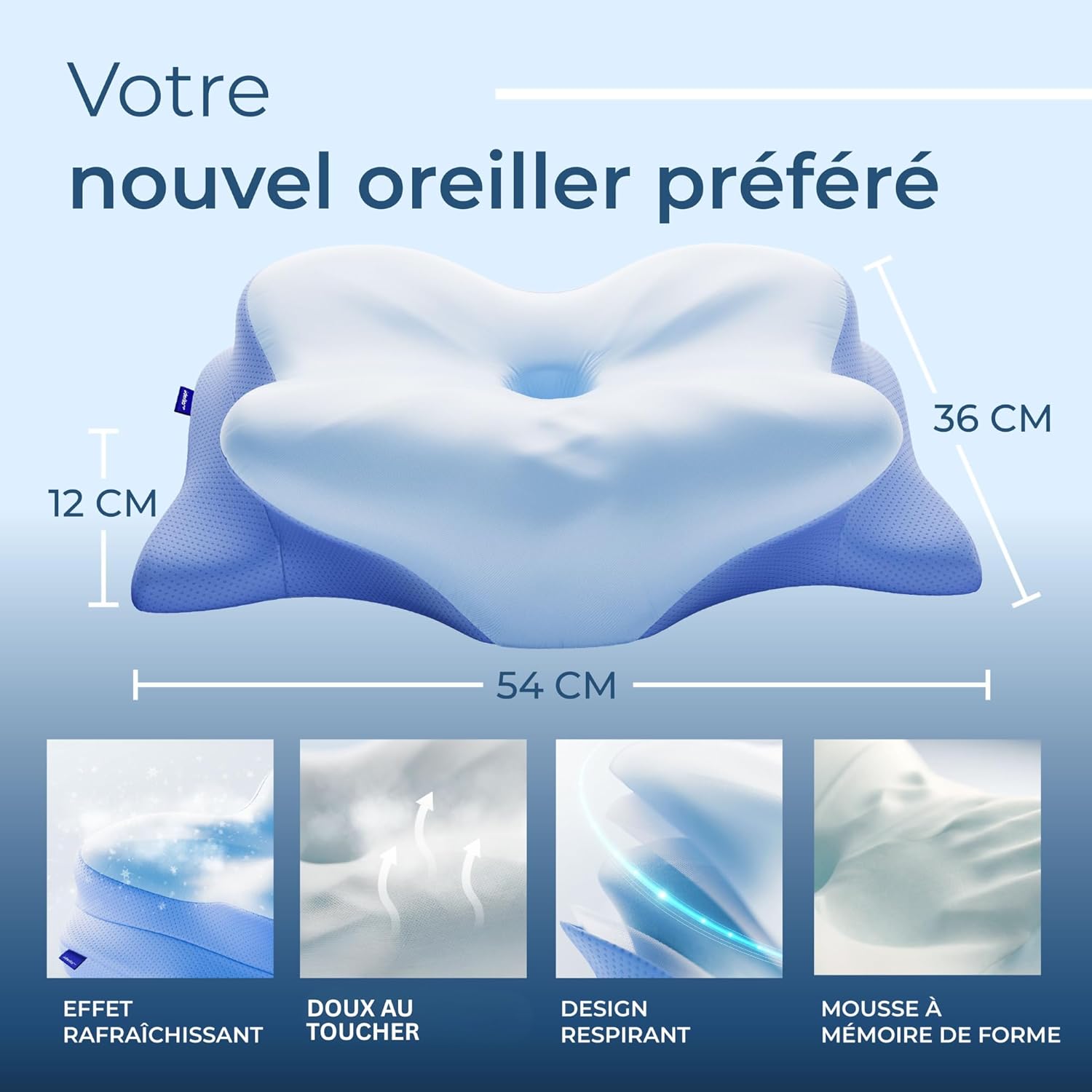 Derila - Ergo Oreiller mémoire de forme cervical papillon - soutien optimal toutes positions
