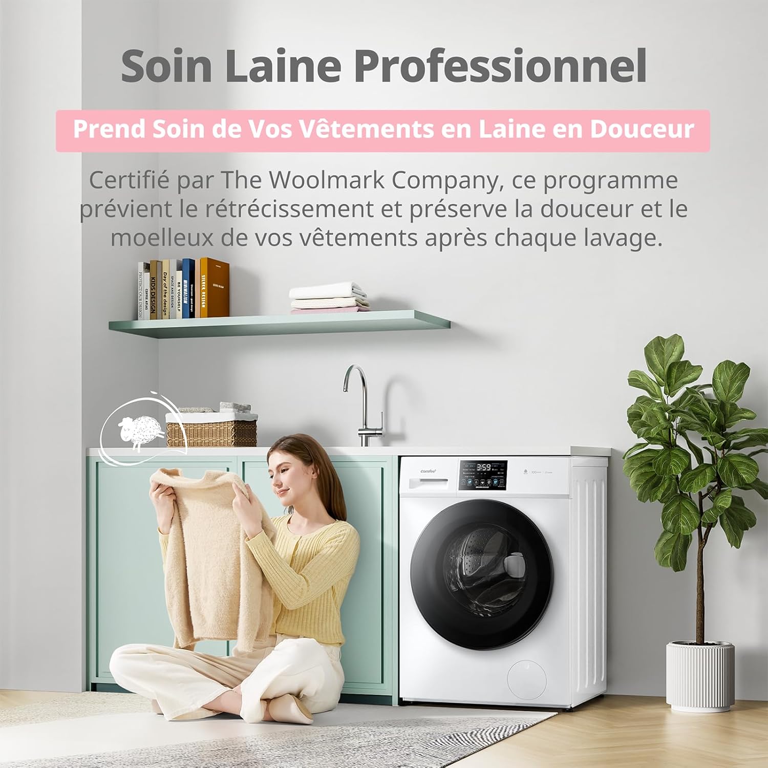 COMFEE' - lave-linge 10kg, vapeur, moteur BLDC, tactile, blanc, CFP03EW100W-FR