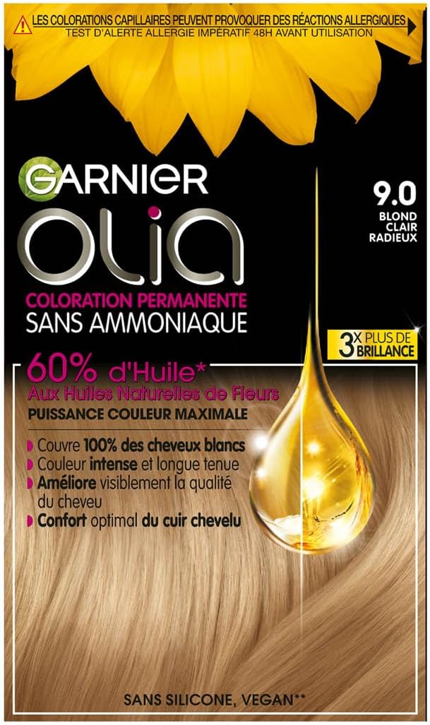 Garnier - Olia coloration permanente - 9.0 blond clair, sans ammoniaque, huiles fleurs