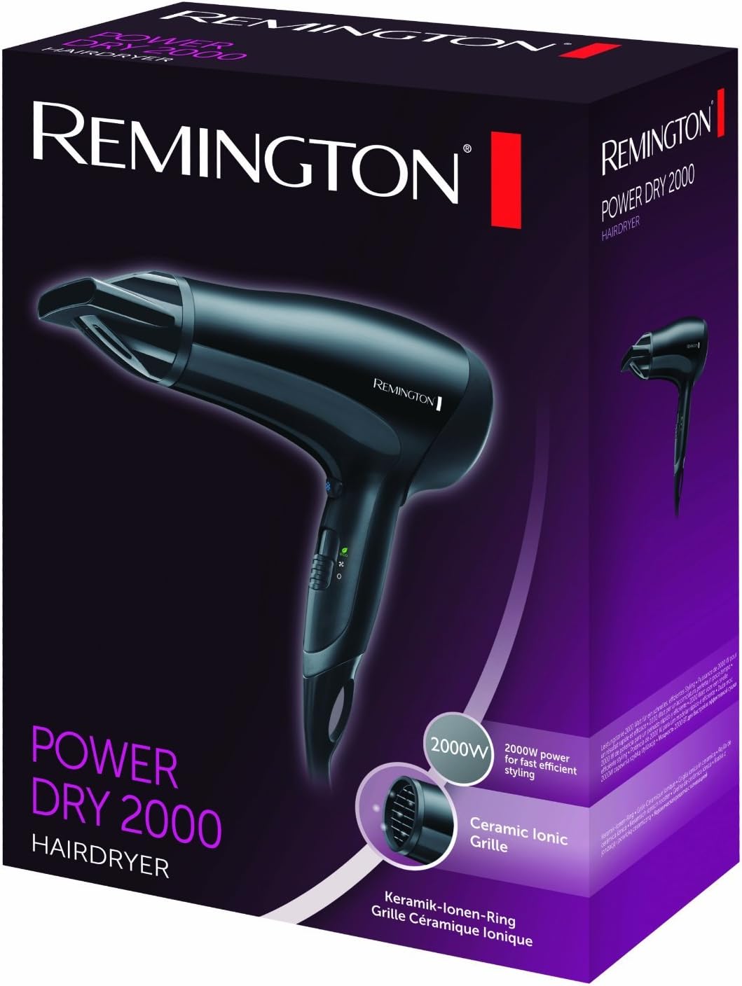 Remington - Power Dry - léger, compact - 2000W, ionique, 3 températures, 2 vitesses, air froid, éco D3010