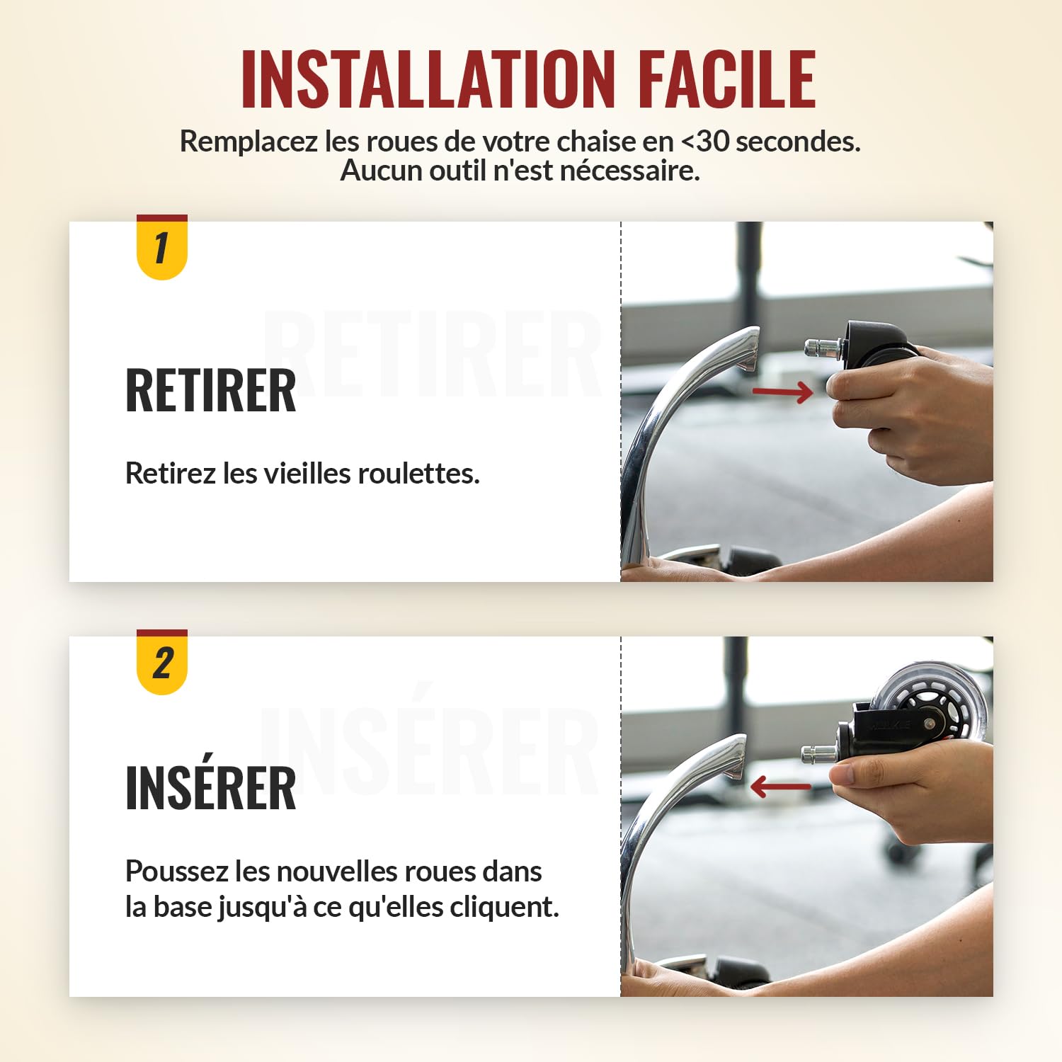 HOLKIE - roulettes chaise bureau - 10x22 mm - caoutchouc, lot de 5, sols durs/tapis, rechange robustes