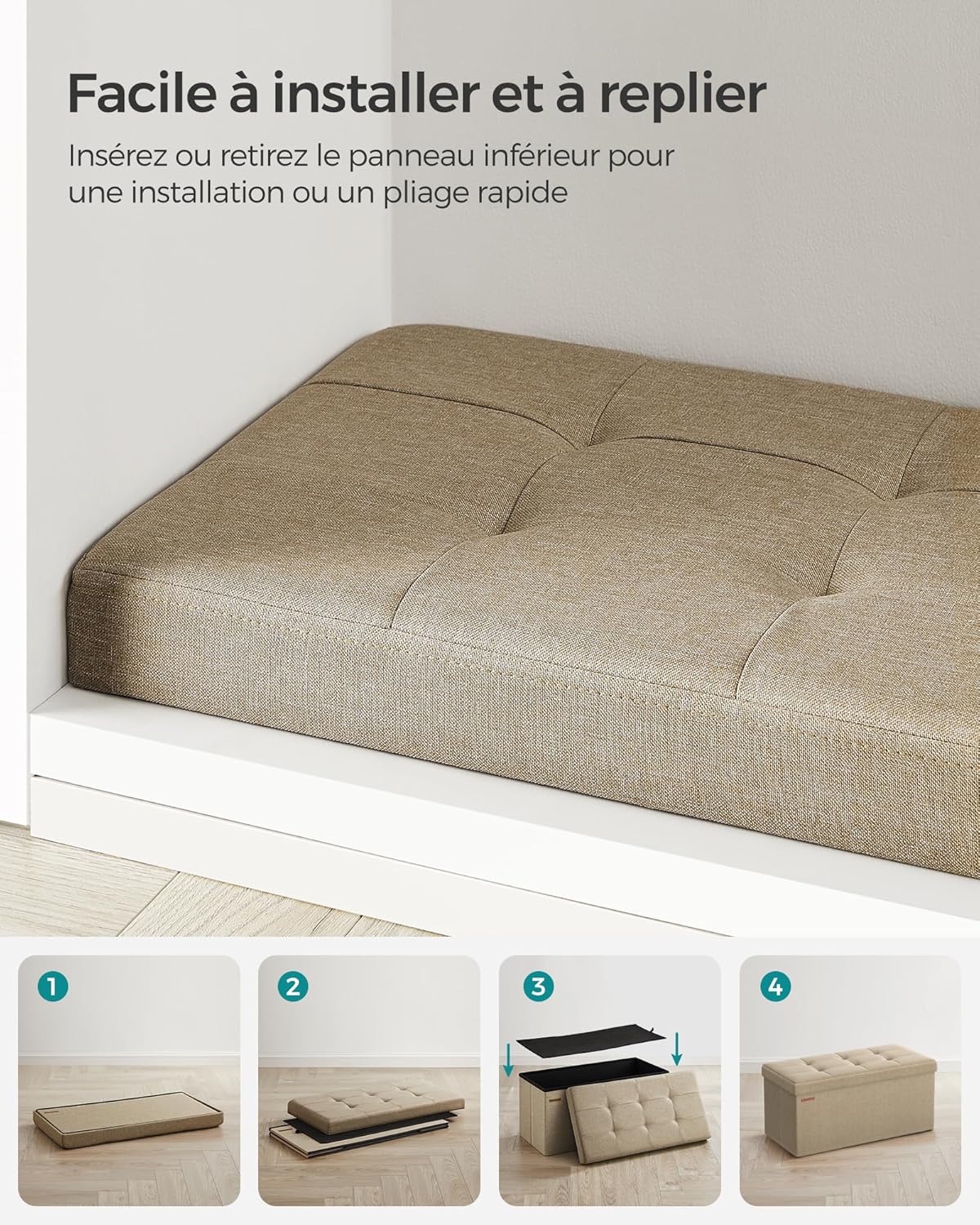 SONGMICS - Mazie Collection - banc 76cm, pliable rangement, marron, LSF047R01