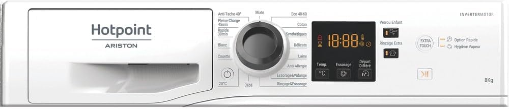 Hotpoint - Lave-linge série 8kg, 1400trs, écran digital, 85x59,5x60,5cm - NS8489WKFR
