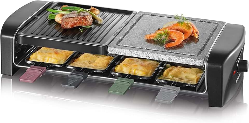 SEVERIN - Raclette 8 pers, pierre naturelle, fonte, 1400W, noir, RG9645