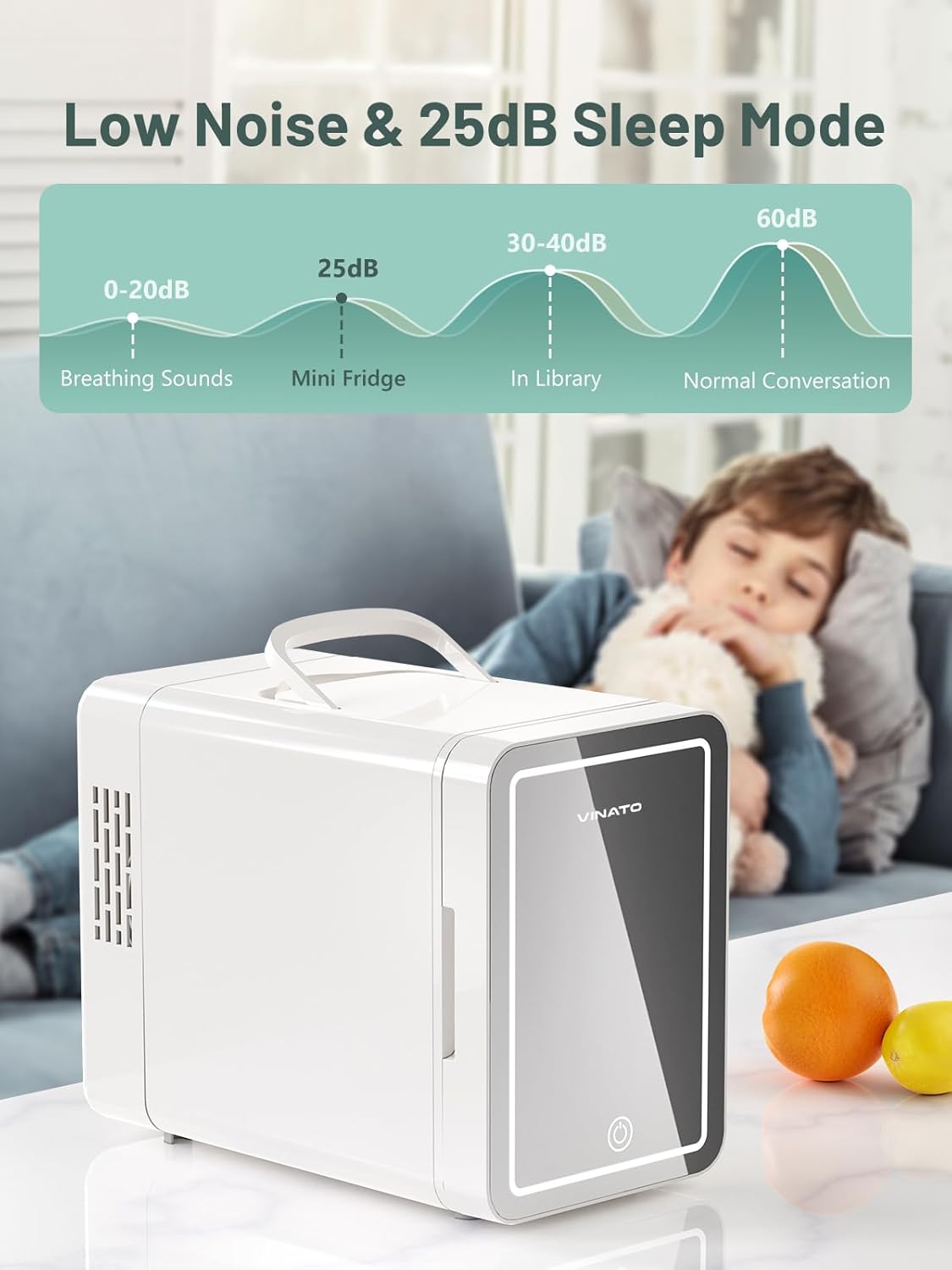 VINATO - Mini Frigo 6L - miroir LED - froid/chauffe - portable chambre