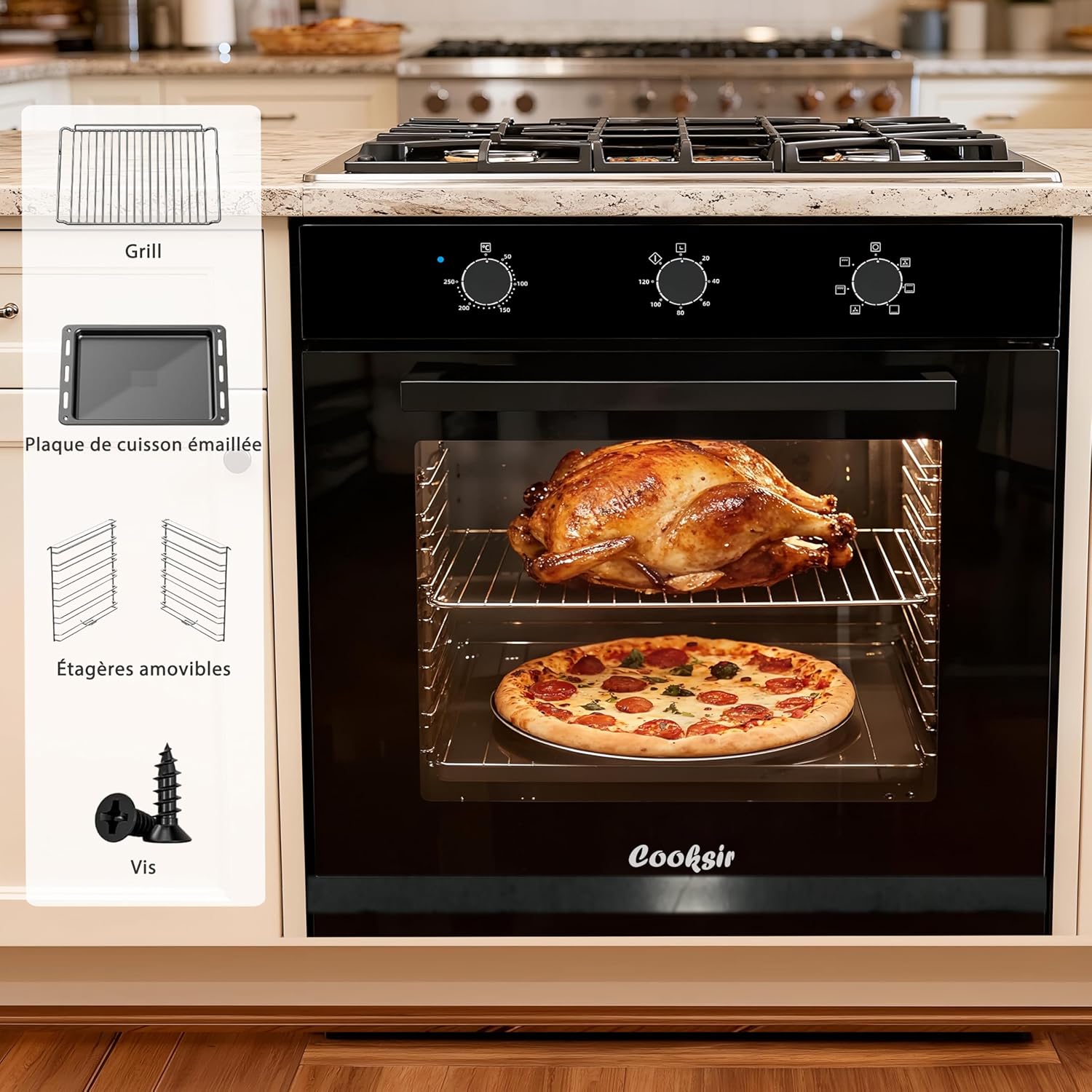 Four encastrable - grande capacité 60L, 2200W, 6 fonctions, minuterie, 60CM-Einbaubackofen