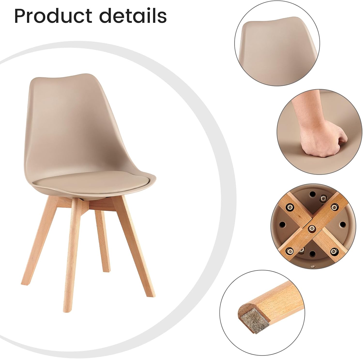 EGGREE - lot de 2 chaises scandinaves - pieds hêtre, rembourrées, kaki clair