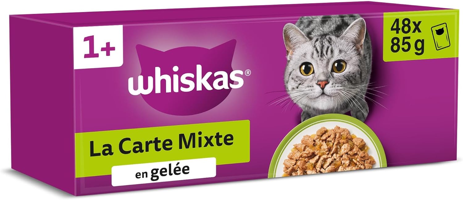 WHISKAS - Repas La Carte Mixte - 48 sachets - pâtée adulte chat stérilisé, 4 variétés