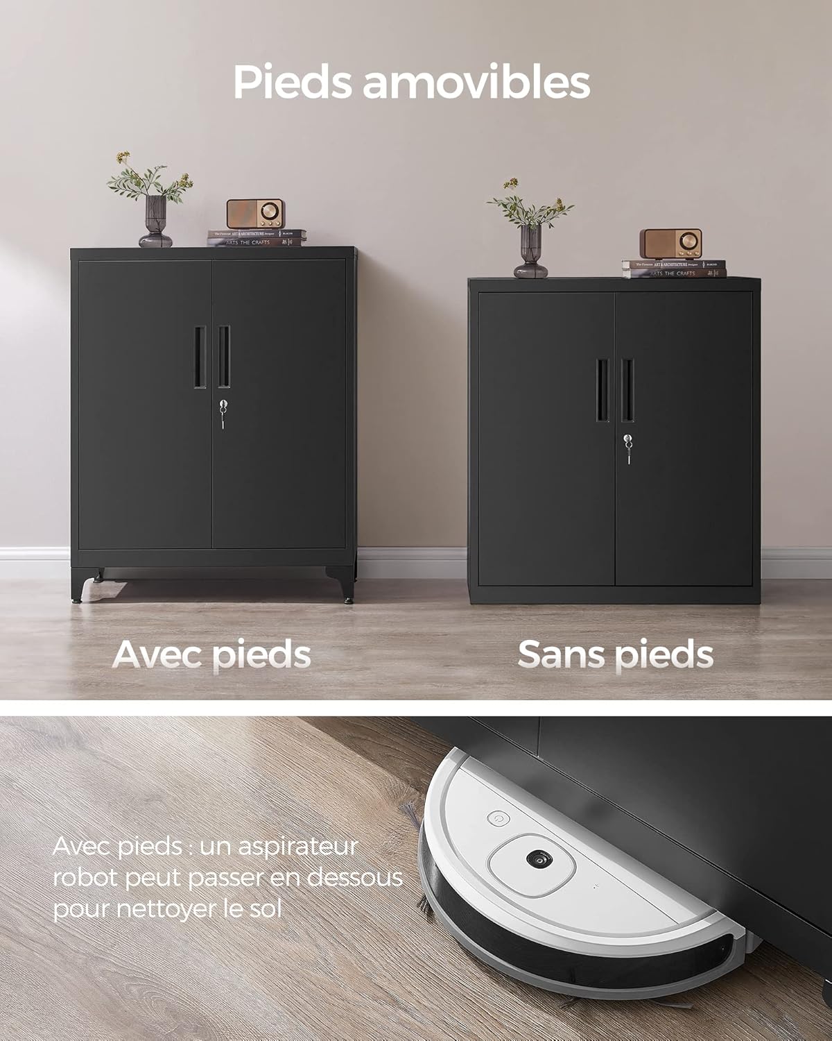 SONGMICS - caisson de bureau 2 portes acier, verrouillable, noir mat, OMC013B01