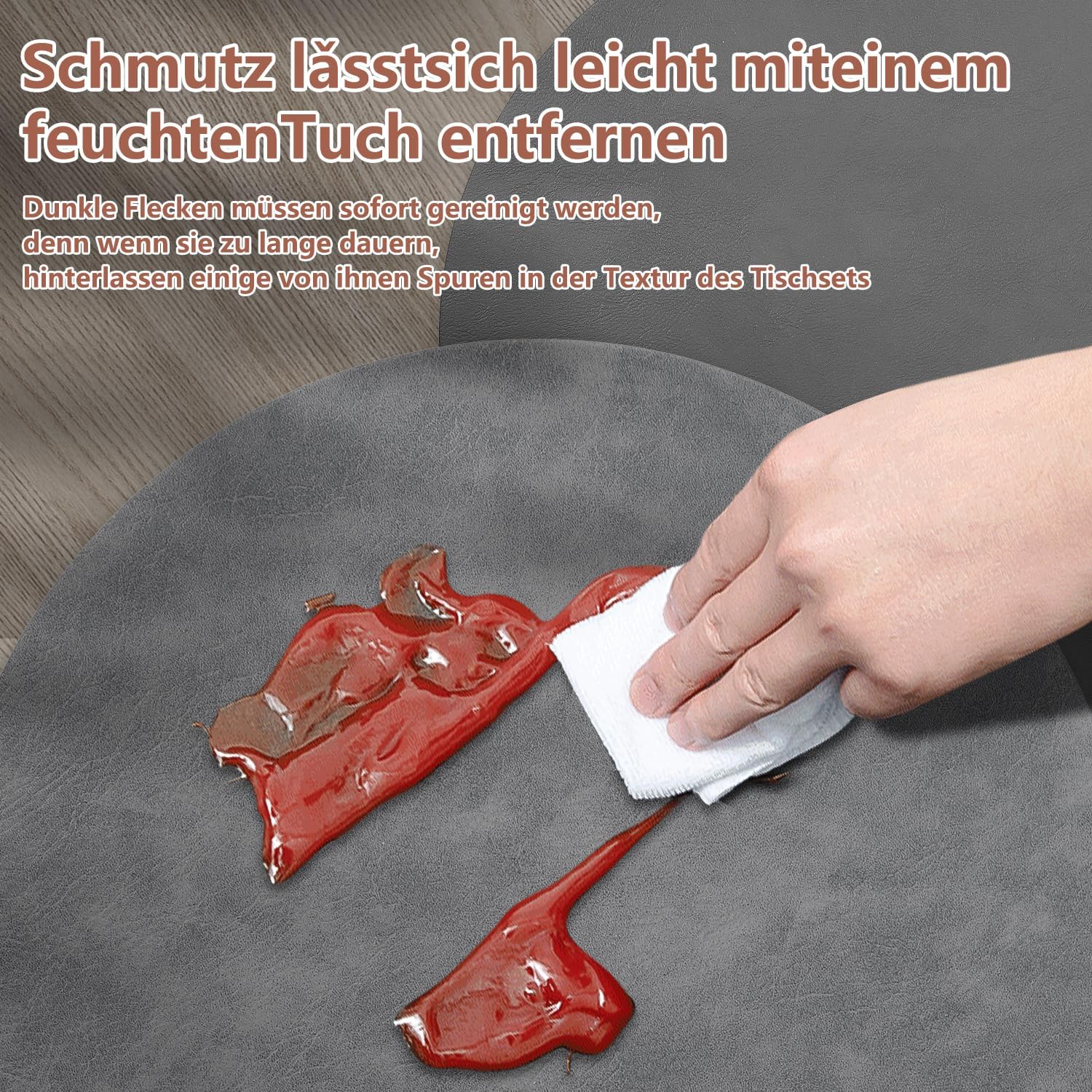 Set de table - lot de 6, cuir PU double face, 36x36cm, lavable et antidérapant