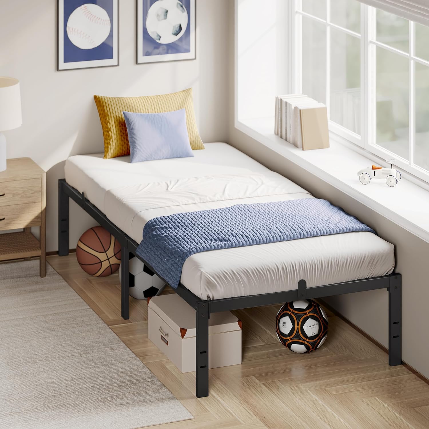 VASAGLE - cadre de lit moderne 90x190cm métal rangement facile RMB151BD01