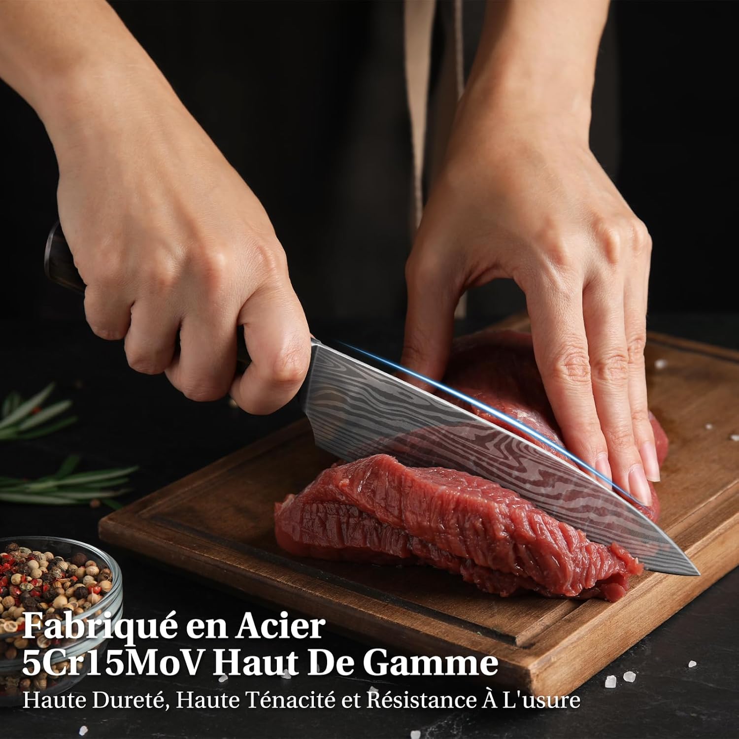 Couteau de chef personnalisé – lame inox, manche ergonomique, cadeau homme/femme, longueur 20cm