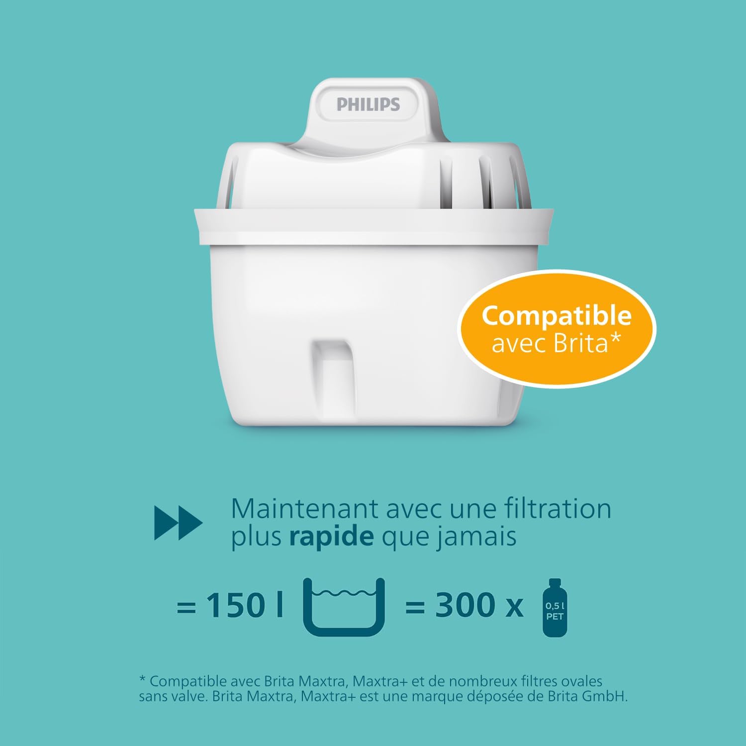 Philips - cartouches filtrantes Anticalcaire+ - paquet de 6 - réduit chlore et microplastiques, compatible Brita