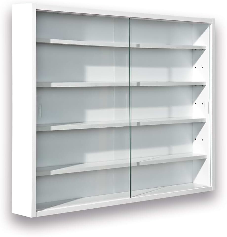 Inter Link - vitrine murale 80x60x9.5 cm - 4 étagères, MDF, blanc