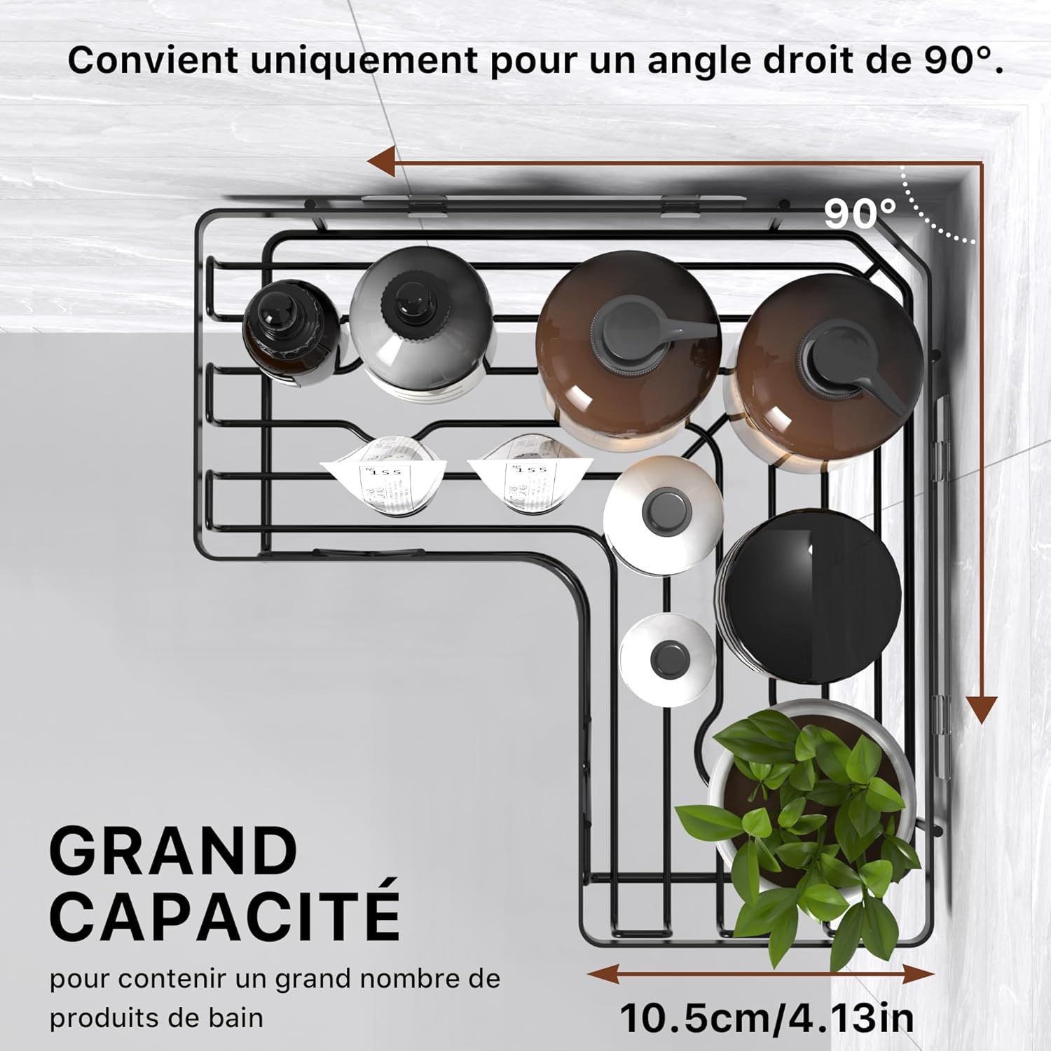 Etagere Douche - rangement salle de bain noir, sans perçage, design compact