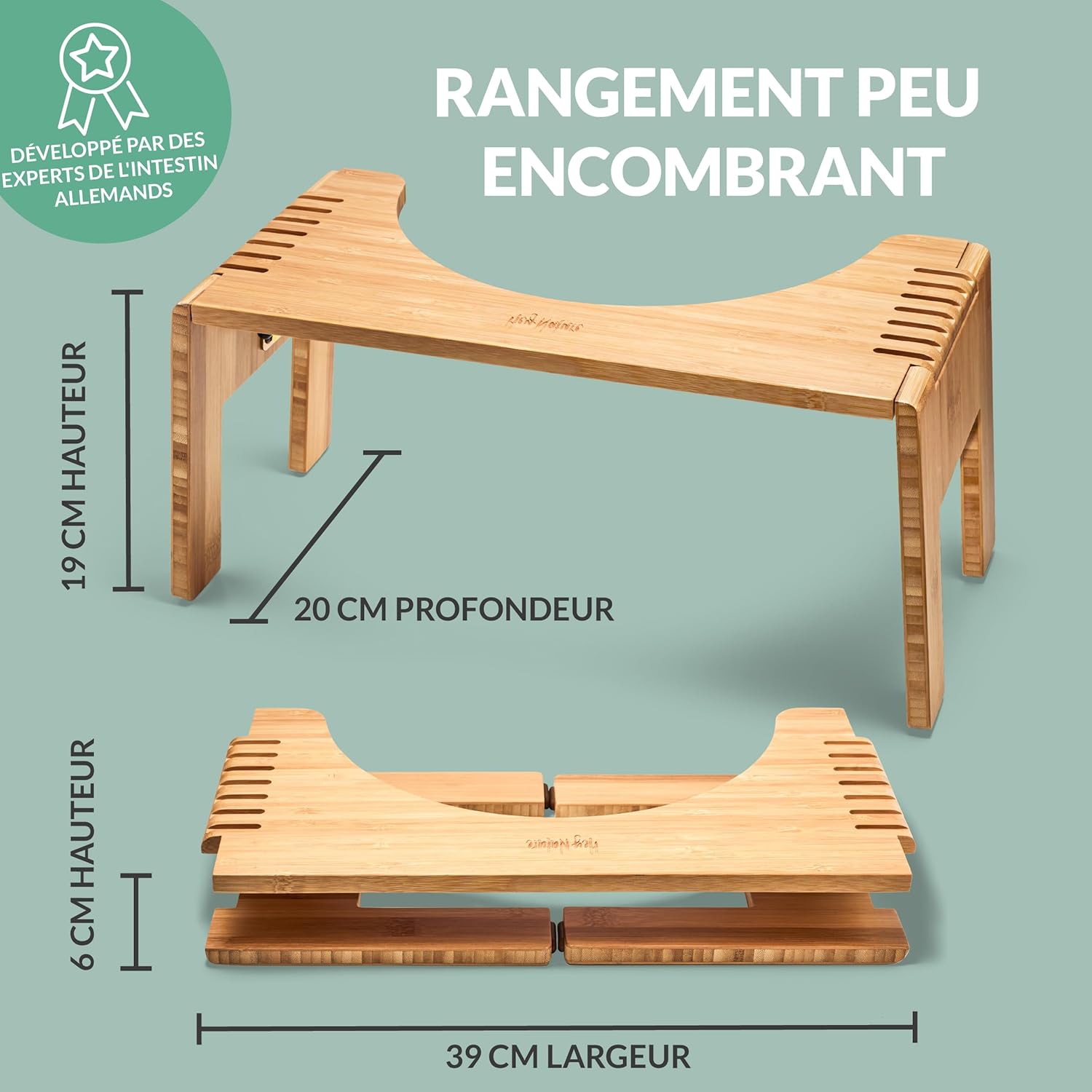 Hey Nature - HOCA Tabouret Pliant Bambou - Pied WC adulte, 35cm, Anti-hémorroïdes