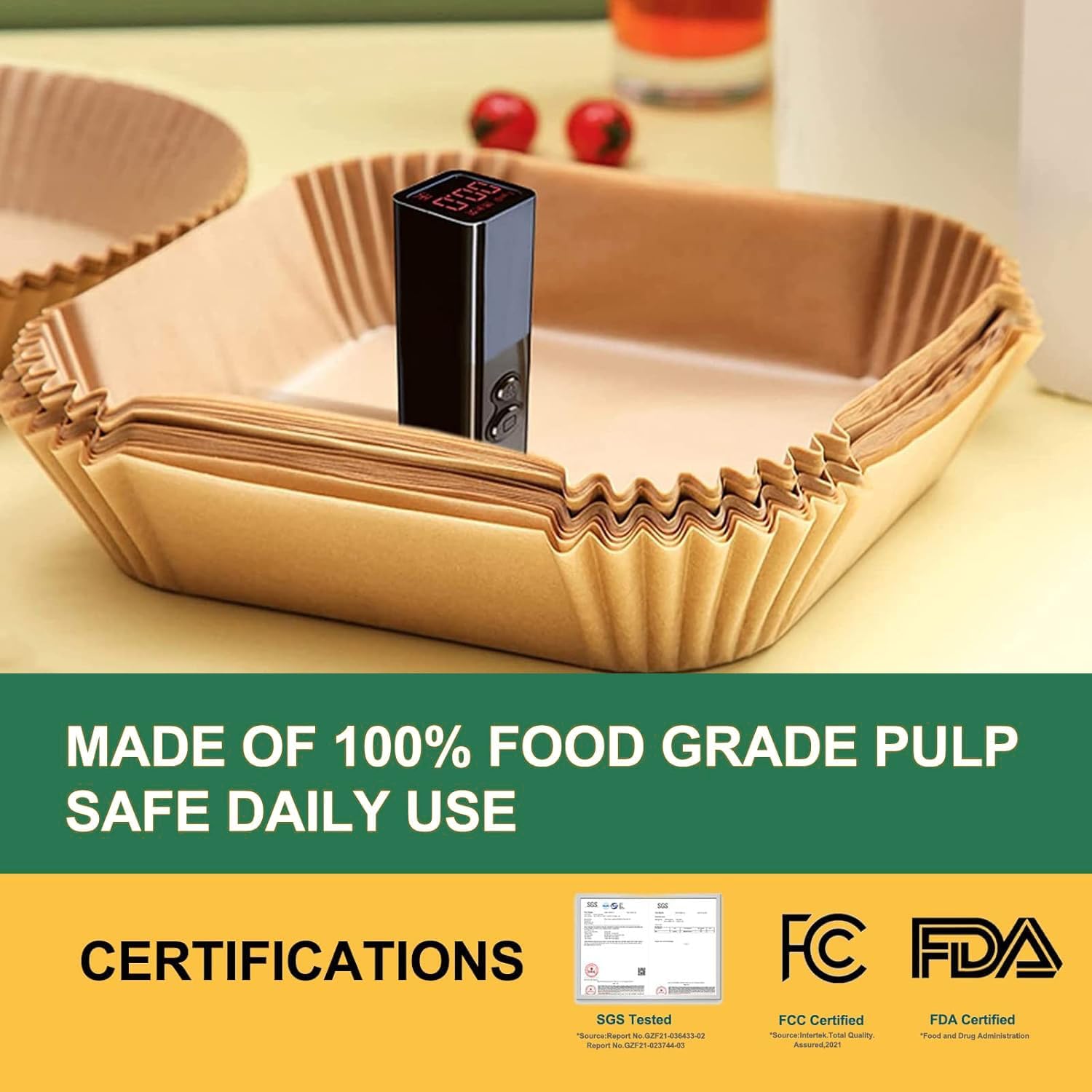 Papier cuisson rectangulaire - 22x14cm - 120pcs, compatible friteuses 7.6-9.5L - AF300EU/AF400EU