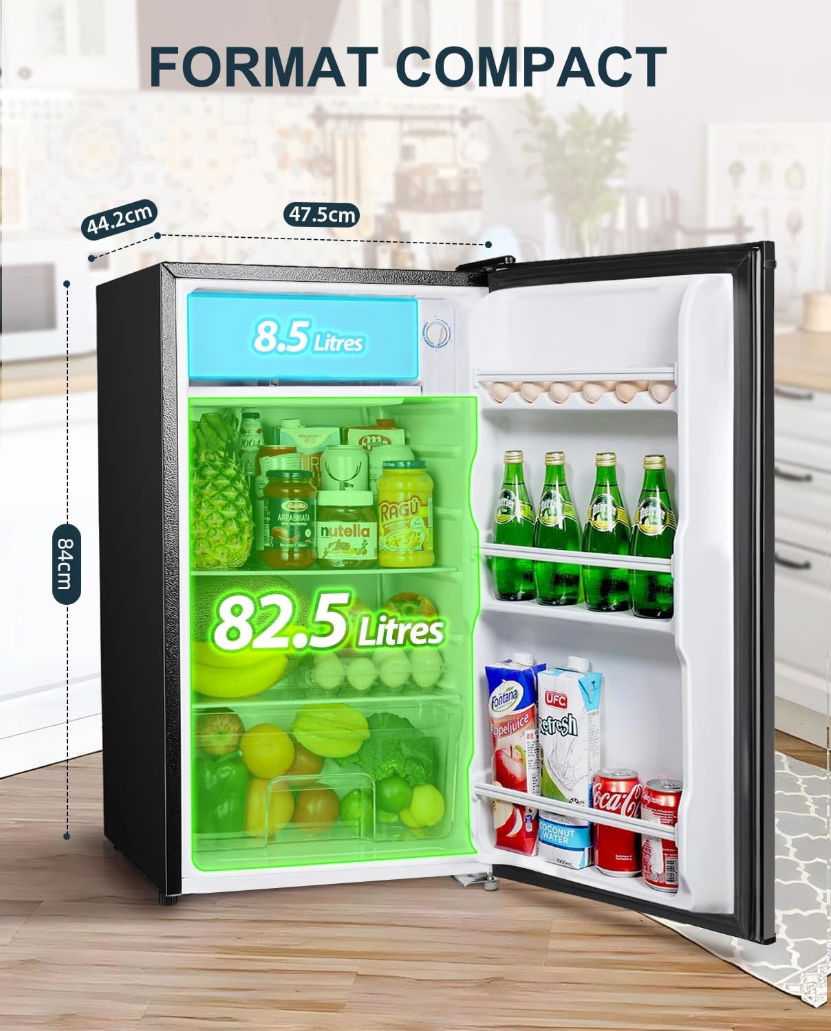 Upstreman - mini réfrigérateur 91L, congélateur, inox, thermostat réglable - BR321