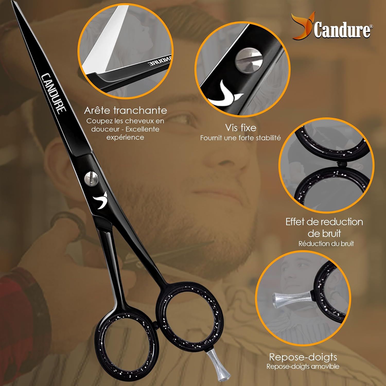 Candure - ciseaux professionnels noirs 6,5