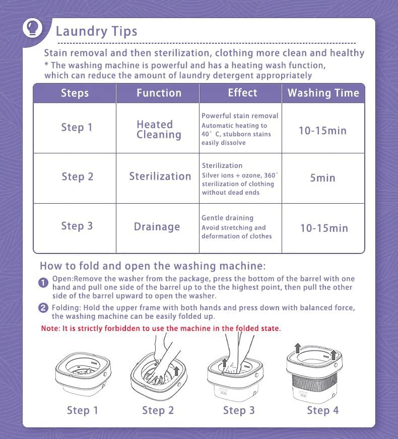 Machine à laver portable 12L - mini, compacte, bébé, camping, pourpre