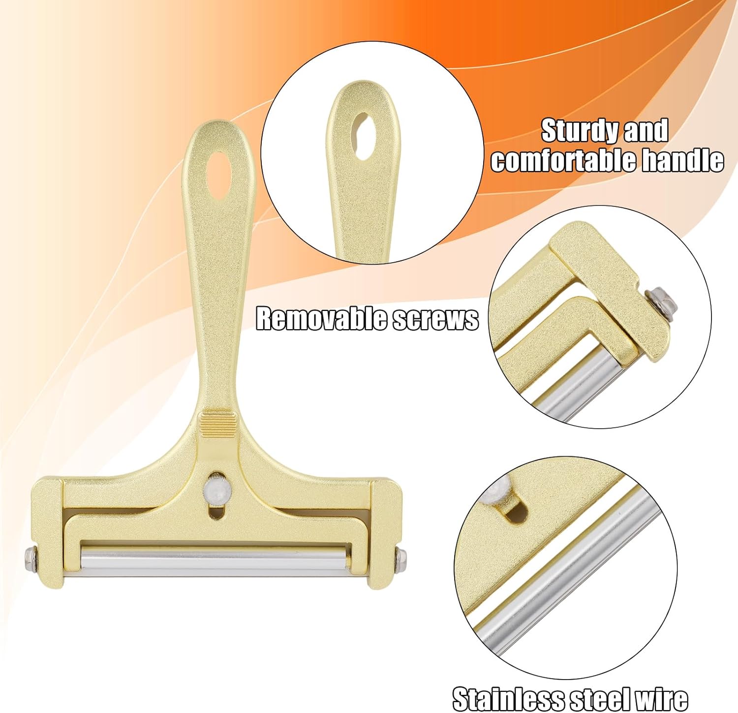 Kit coupe-fromage inox, épaisseur réglable, 8 fils, doré, 10pcs