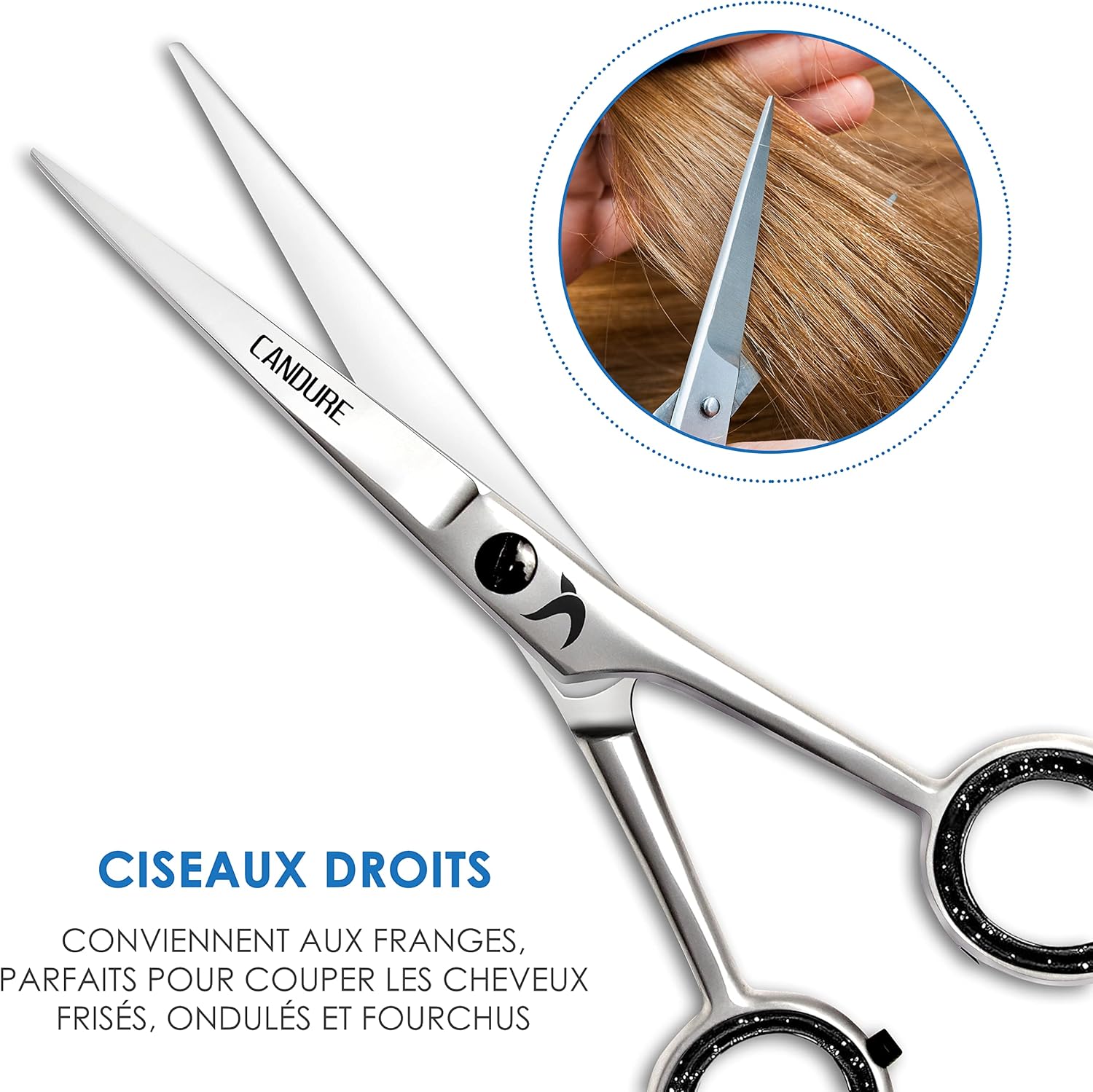 Candure - ciseaux de coiffure pro 6.5'' - inox, coupe précise