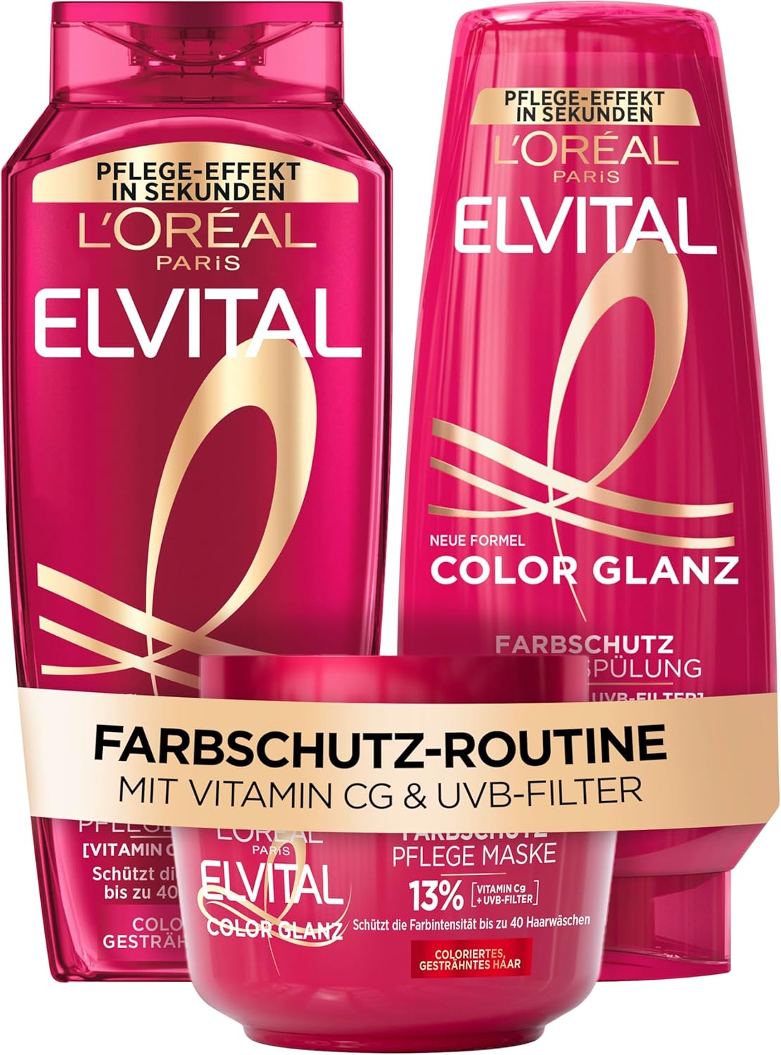 L'Oréal Paris - Elvital Kit soins - 300/250/300ml - cheveux colorés, shampoing, après-shampoing, masque