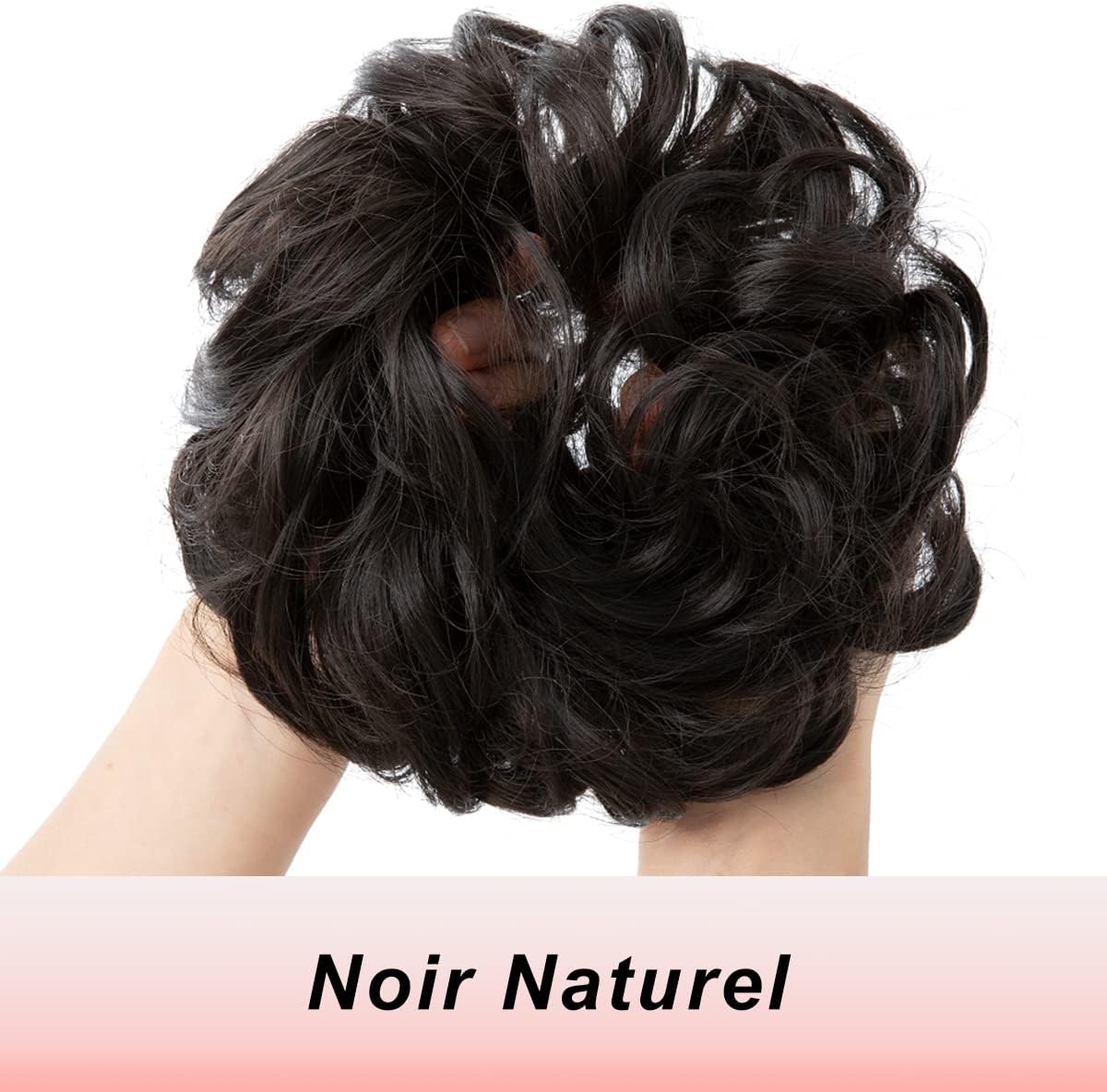 JJstar - Chignon postiche bouclé, élastique, noir naturel, volumineux