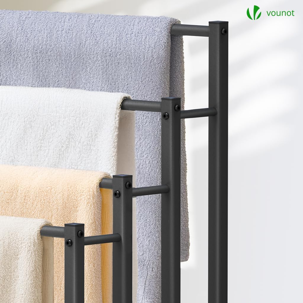 VOUNOT - porte-serviettes sur pied - 4 niveaux - métal noir stable