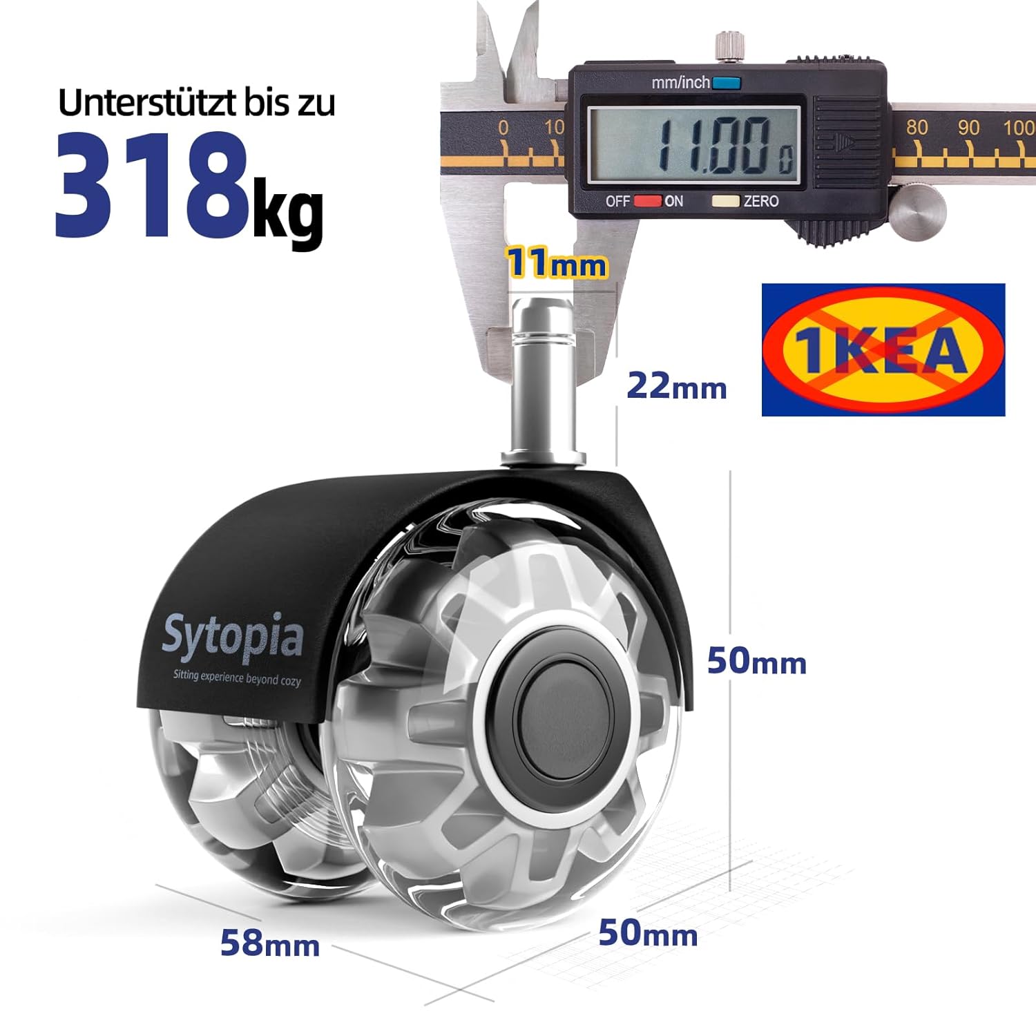 Sytopia - roulettes chaise bureau, lot de 5, 11x22mm, silencieuses, adaptées sols durs