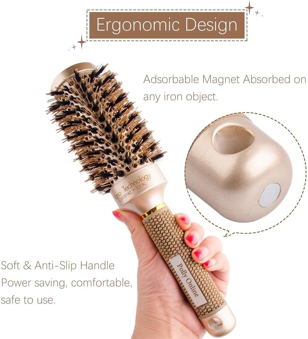 Brosse à cheveux - ronde sanglier ionique - antistatique, séchage, lissage