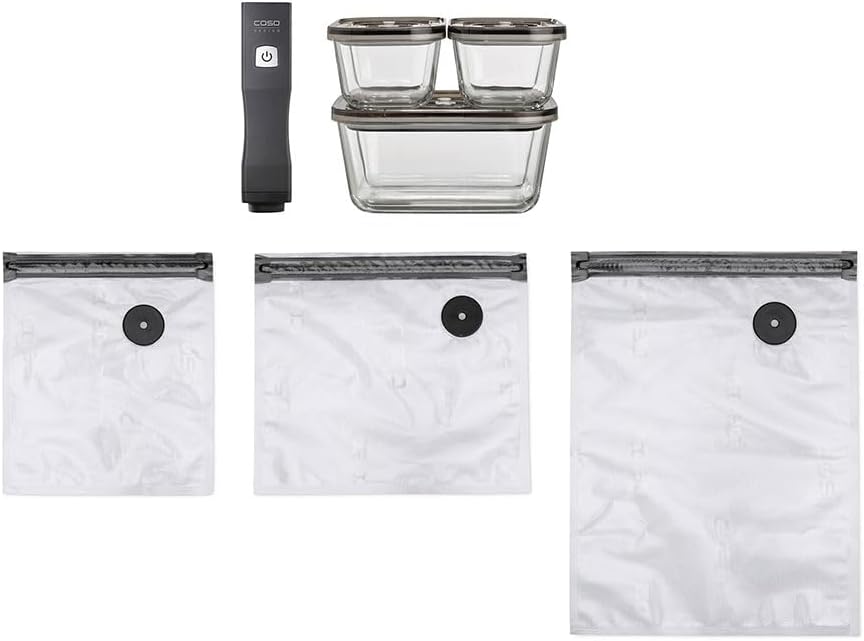 CASO - Vacu OneTouch Eco-Set - 3 bocaux, 10 poches, rechargeable, 150 min