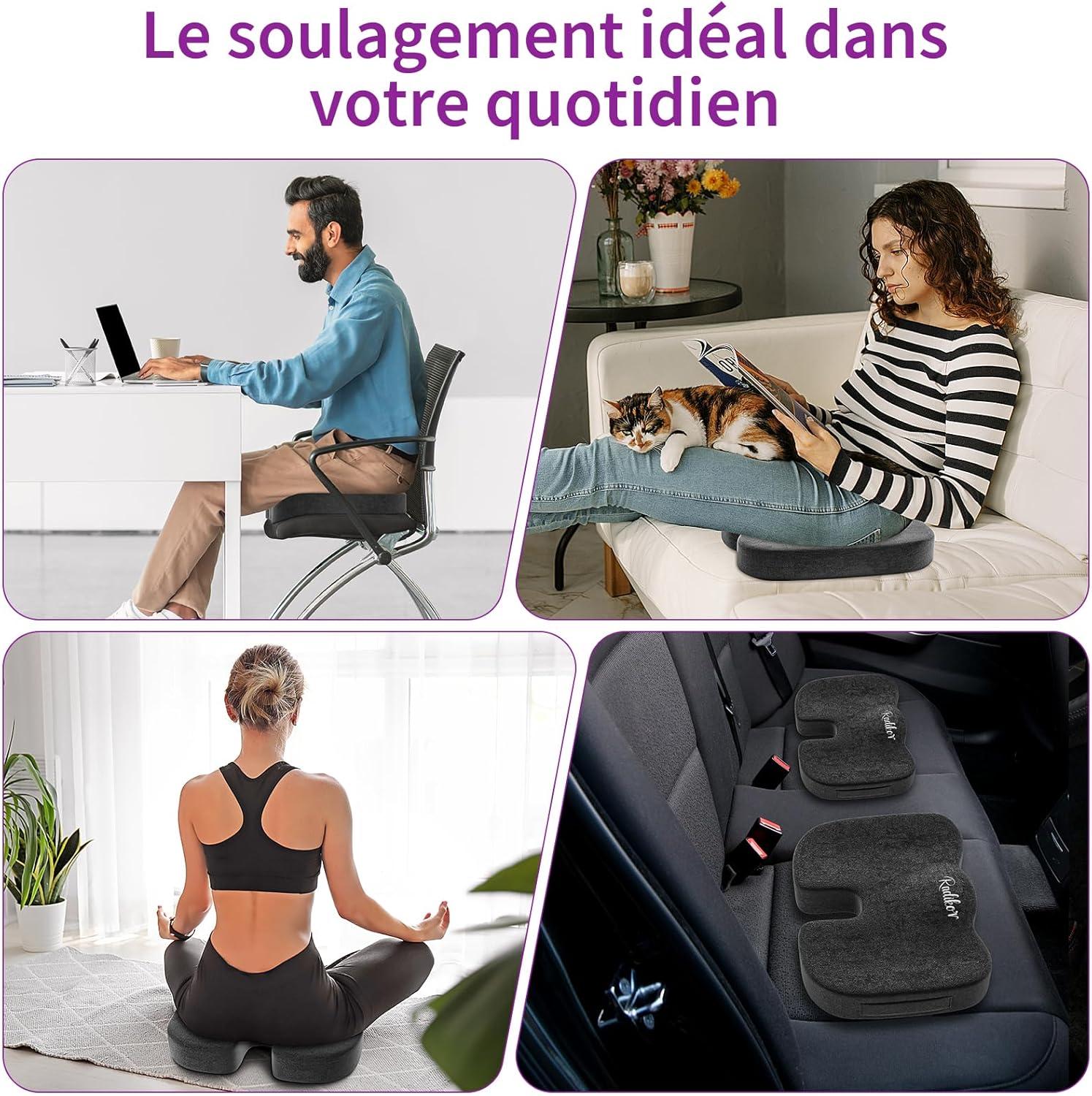 Coussin coccyx - ergonomique mousse mémoire, antidérapant, noir