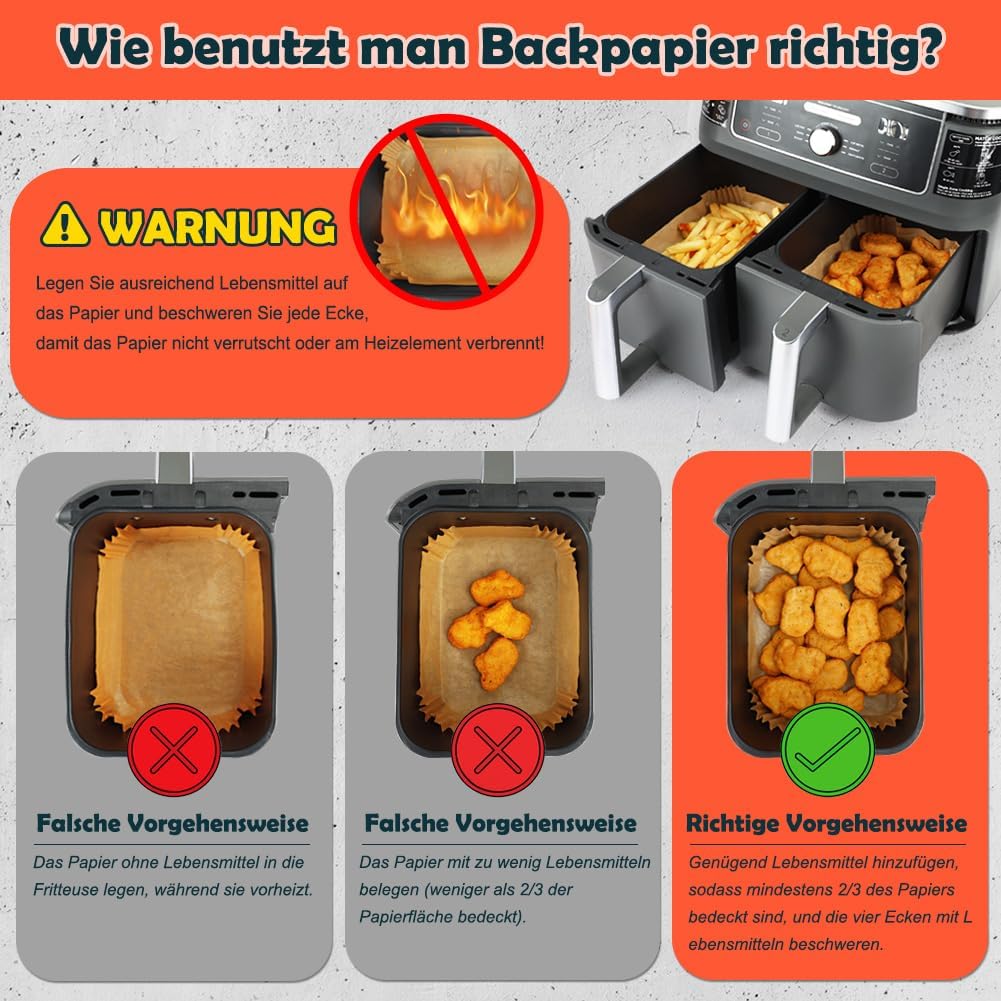 BYKITCHEN - Air Fryer papier cuisson - 220 pièces, compatible Ninja, XL Double Zone, 9.5L, SL400EU