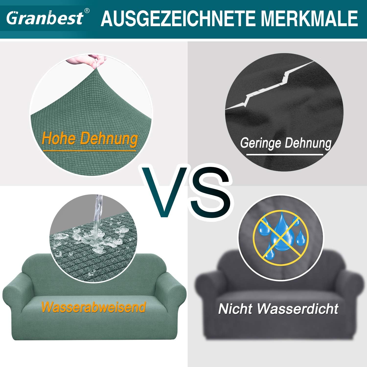 Granbest - Housse de canapé imperméable 3 places - élastique, durable, couleur vert matcha