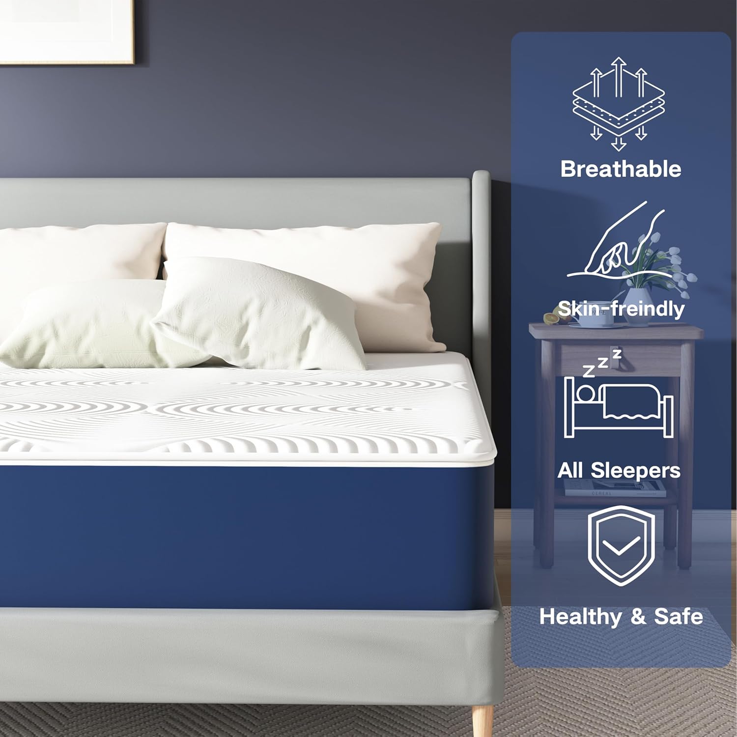 Matelas double - mousse à mémoire gel - 135x190x20cm - housse amovible, soutien dorsal