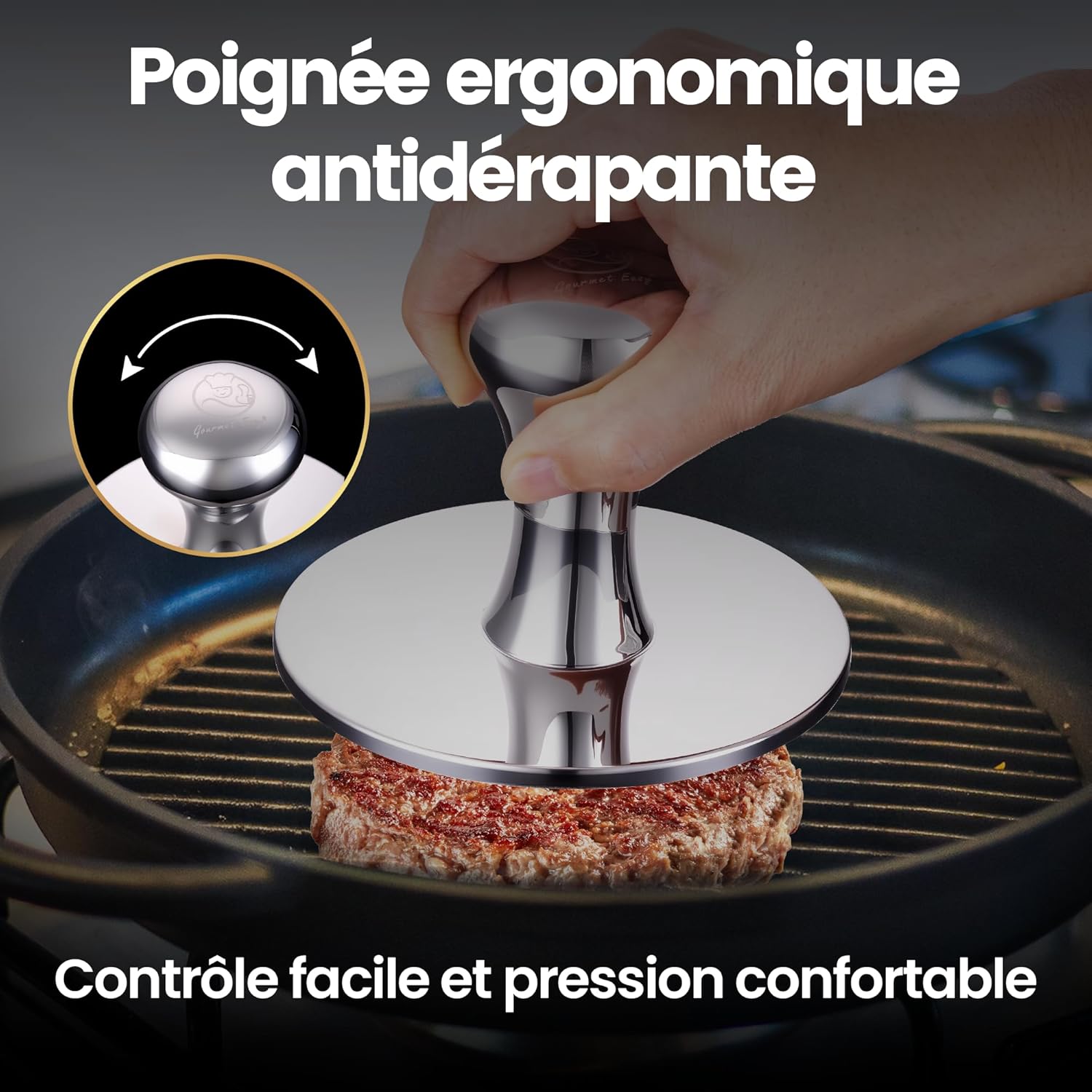 Presse à hamburger 2 en 1 inox, facile à nettoyer, moule poli miroir