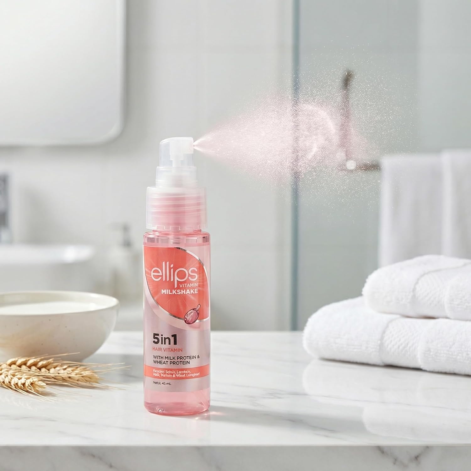 Ellips - 5 in 1 Hair Vitamin Milkshake - 45ml - Protège, démêle et adoucit, éclat cheveux secs/abîmés