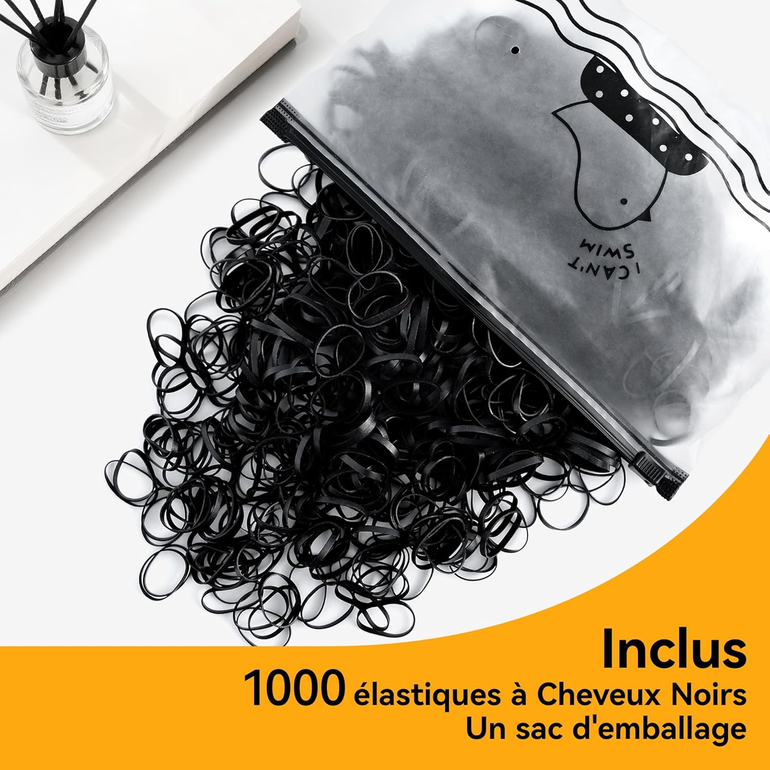 Élastiques cheveux - noirs, 1000pcs, petits, coiffures DIY, tresses