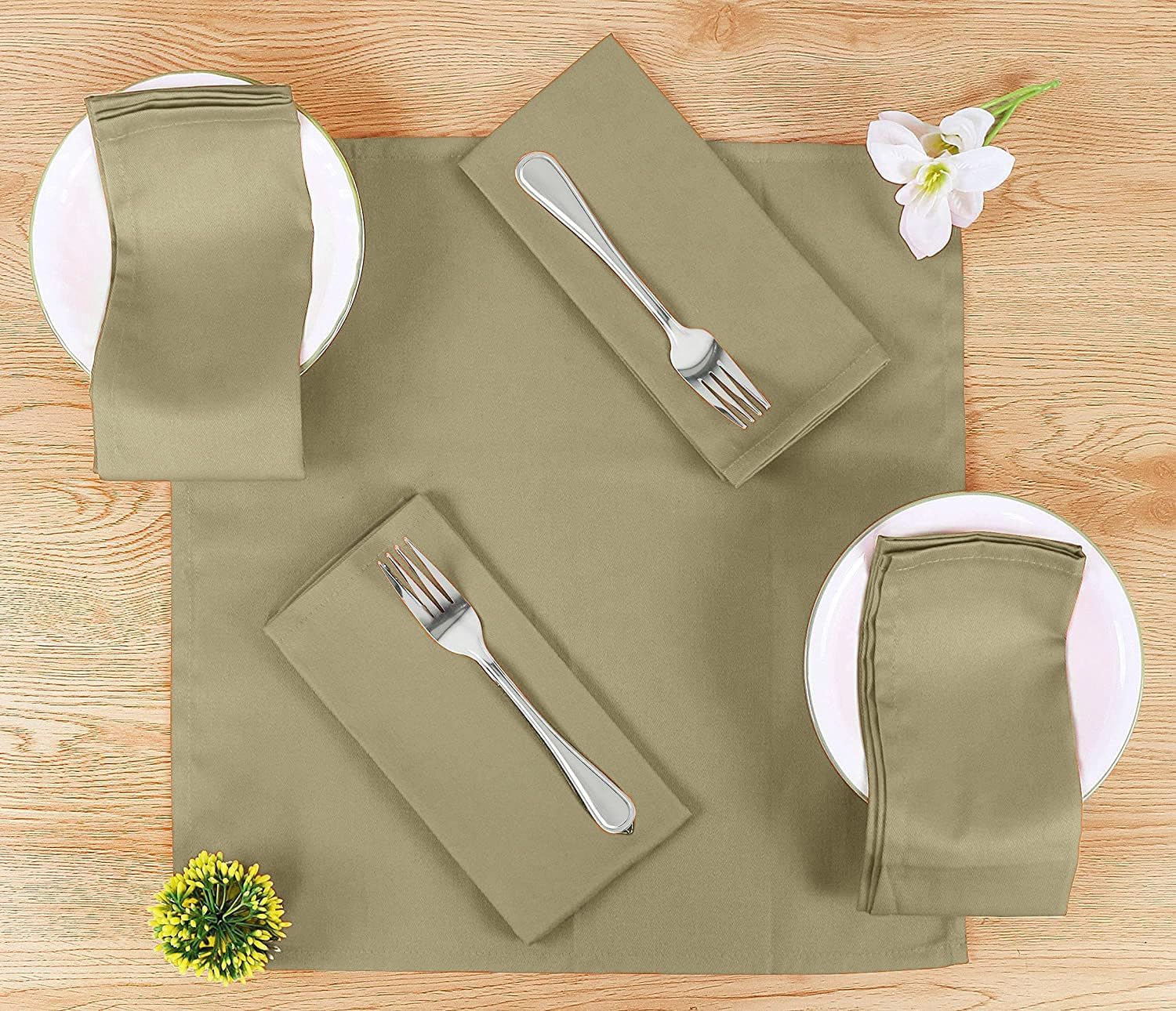 Sweet Needle - serviettes de table lot de 12 - 45x45cm coton épais coins arrondis