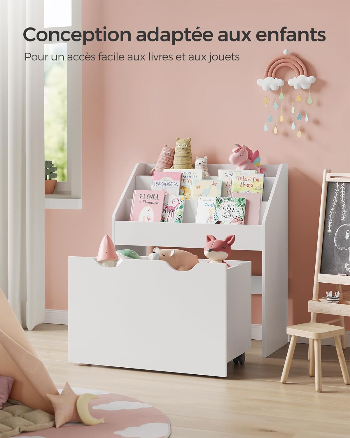 SONGMICS - Étagère enfants 3 compartiments, roulettes, mobile, GKR041W10