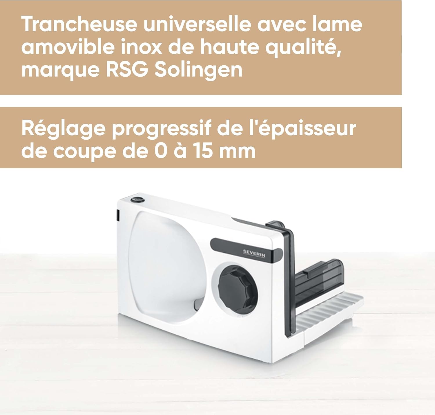 SEVERIN - trancheuse électrique 100W, lame inox amovible, coupe fine/épaisse, AS 3912