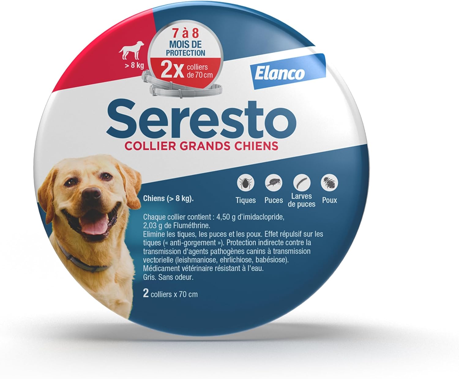 Seresto - Collier grands chiens - 70 cm - anti-puces/tiques, 8 mois protection
