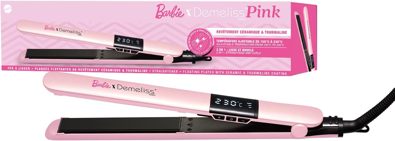 Demeliss - Pink Barbie - plaques fines céramique tourmaline, réglable 150-230°C, design pro