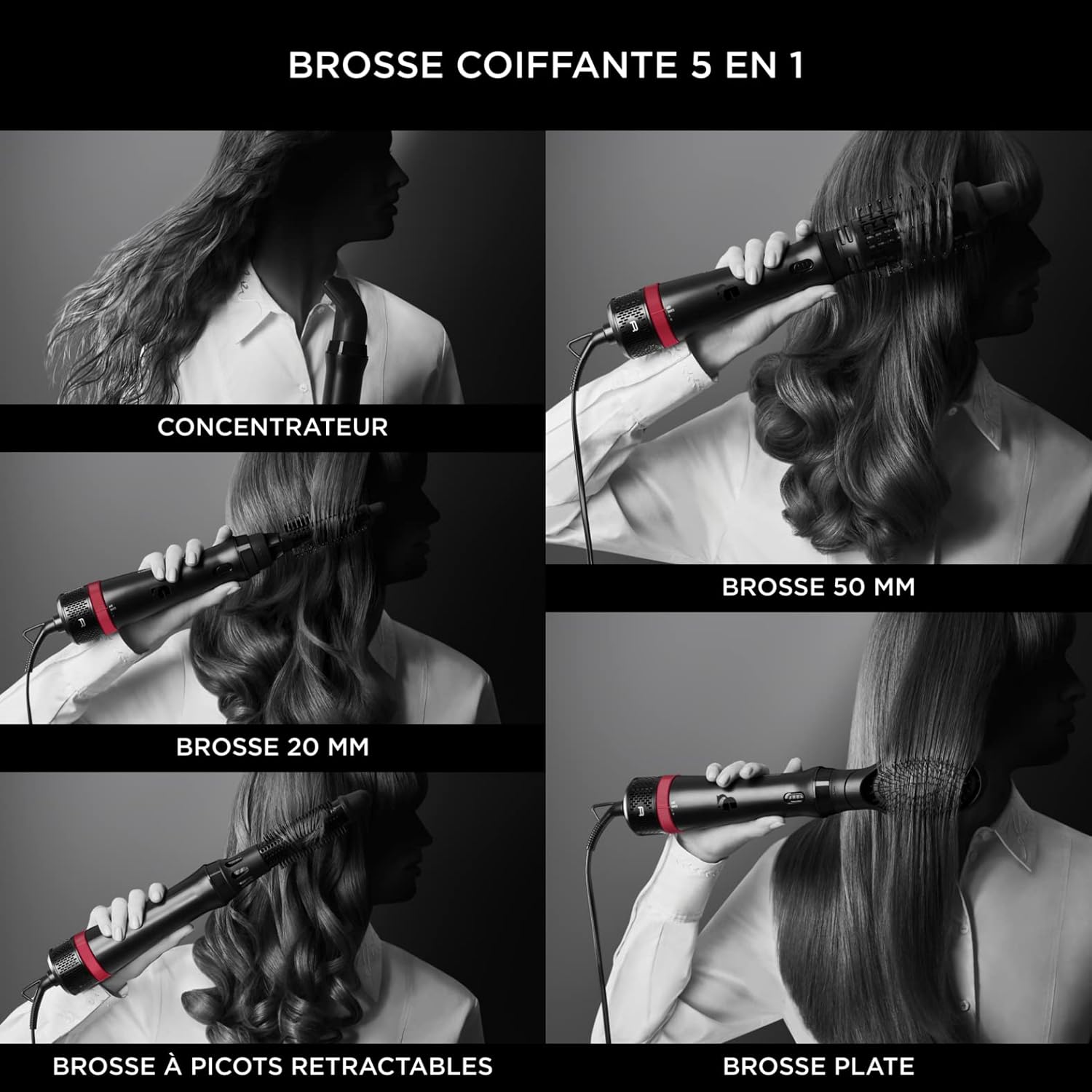 Rowenta - Express Style brosse chauffante 5-en-1 - Keratin & Glow, brillance, accessoirisée - CF635LF0