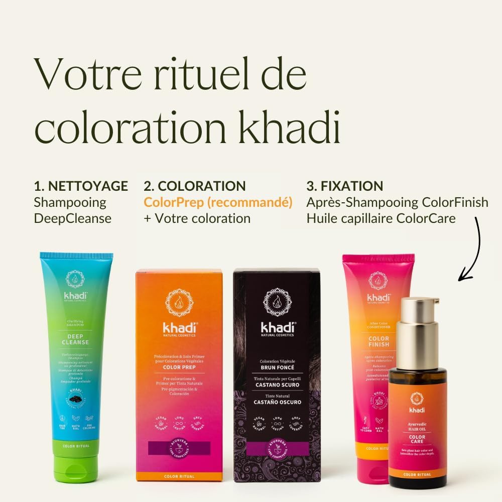 khadi - coloration végétale brun foncé naturel, cheveux brillants, 100 g