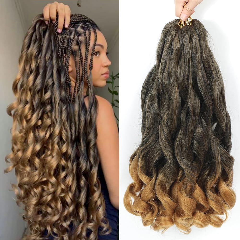 French Curl Braids - rajout cheveux tresses 56cm - 8 paquets, boucles wavy, 1B/27